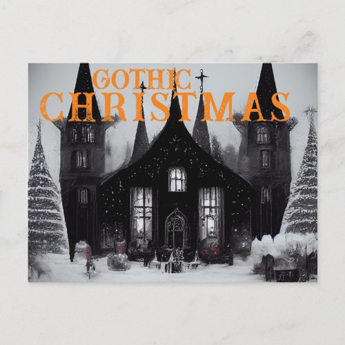 Gothic Christmas Postcard Mansion Illustration