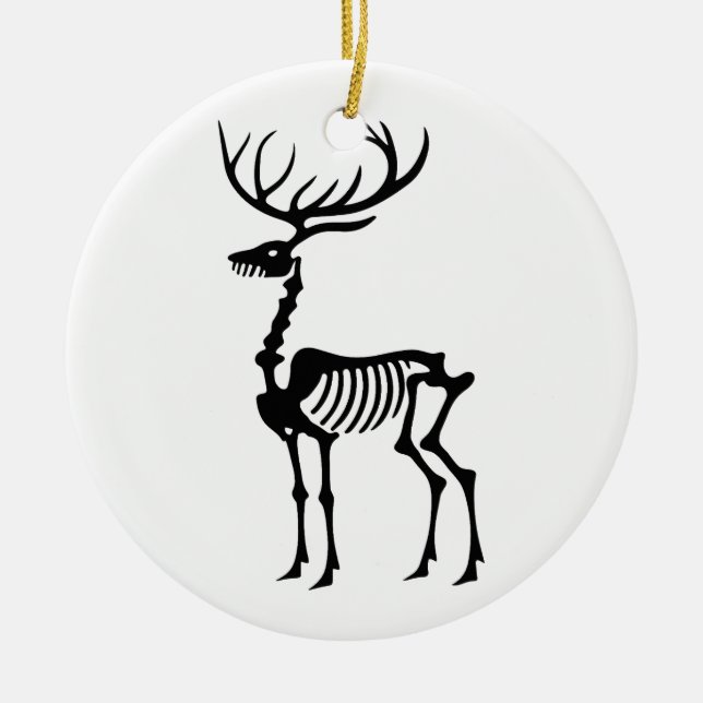 Gothic Christmas reindeer skeleton Ceramic Ornament (Front)