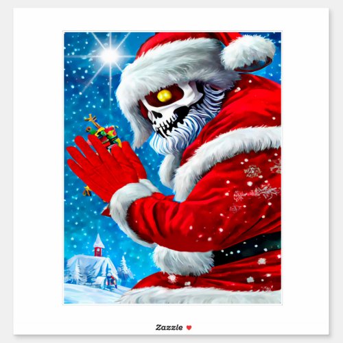 Gothic Christmas Santa Claus Skeleton Monster Art Sticker
