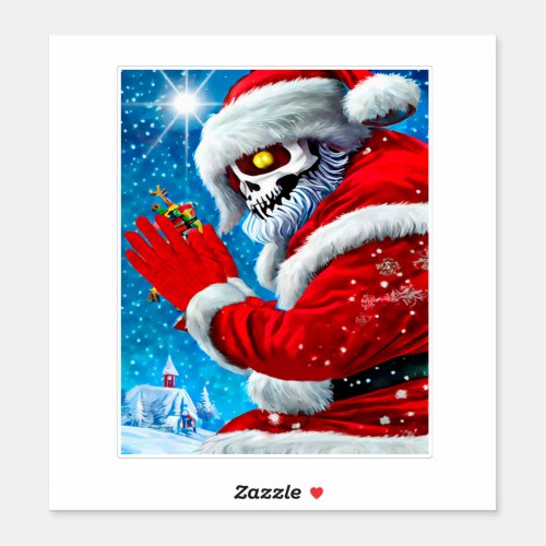 Gothic Christmas Santa Claus Skeleton Monster Art  Sticker