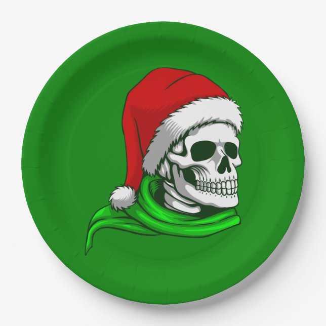 gothic christmas santa skull skeleton paper plates (Front)