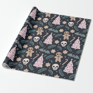 Gothic Christmas Skull and Gingerbread Man Wrapping Paper