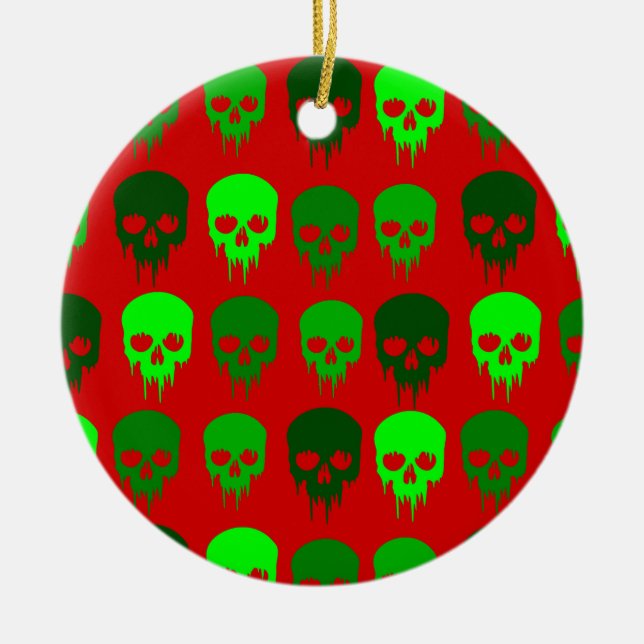 gothic christmas skull skeleton ceramic ornament (Front)