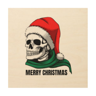 Gothic Christmas Skull with Santa Hat – Alternativ Wood Wall Art