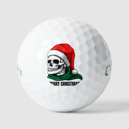 Gothic Christmas Skull with Santa Hat Golf Balls