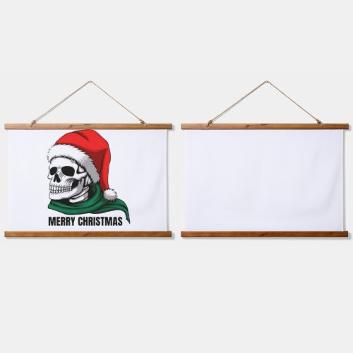 Gothic Christmas Skull with Santa Hat Hanging Tapestry