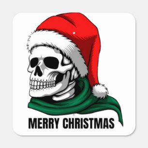 Gothic Christmas Skull with Santa Hat Metal Sign