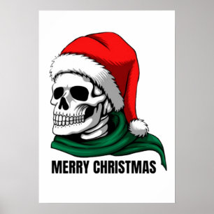Gothic Christmas Skull with Santa Hat Poster