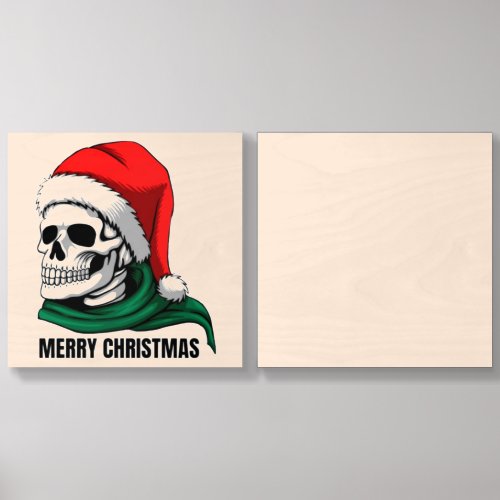 Gothic Christmas Skull with Santa Hat Wood Photo Tile