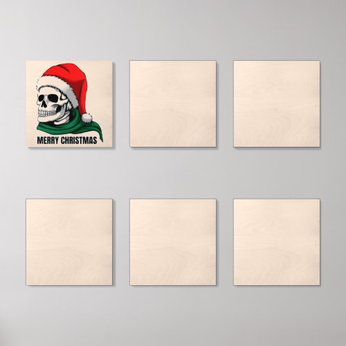 Gothic Christmas Skull with Santa Hat Wood Photo Tile