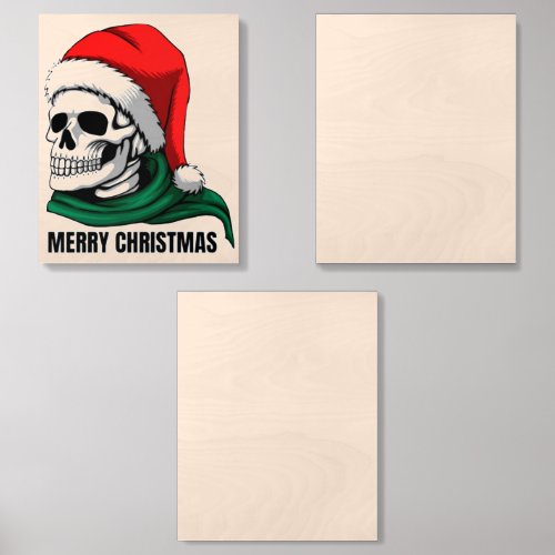 Gothic Christmas Skull with Santa Hat Wood Photo Tile