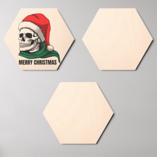 Gothic Christmas Skull with Santa Hat Wood Photo Tile