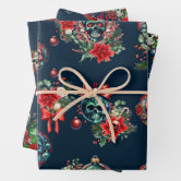 Skulls crowns and faded red roses on a dark black wrapping paper