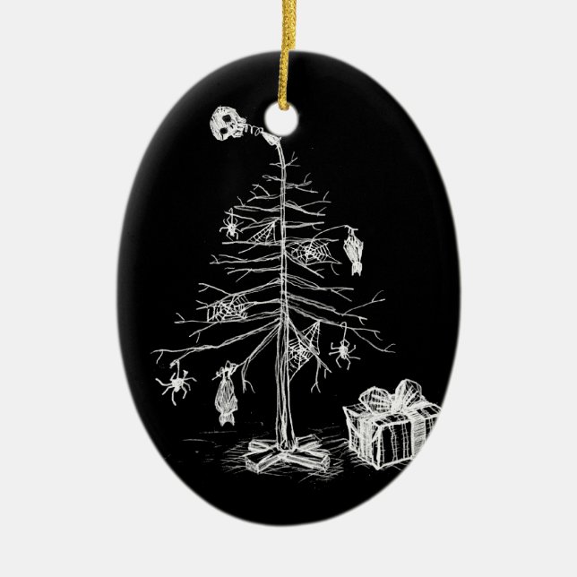 Gothic Christmas Tree Ceramic Ornament (Front)