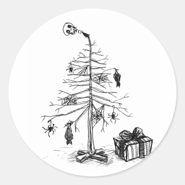 Gothic Christmas Tree Classic Round Sticker (Front)