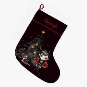 Gothic Christmas Tree Creepy Boy Large Christmas Stocking