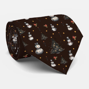 Gothic Christmas Tree Creepy Snowmen Neck Tie