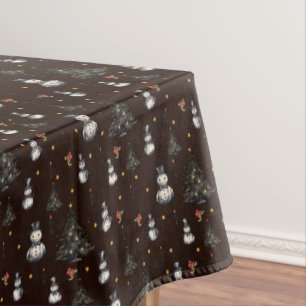 Gothic Christmas Tree Creepy Snowmen Tablecloth