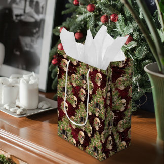 Gothic Christmas Tree Skulls and Lights Red Medium Gift Bag
