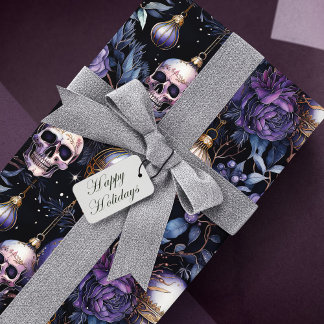 Gothic Christmas Tree Skulls Black & Purple Wrapping Paper
