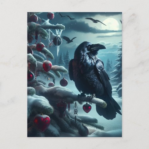 Gothic Christmas Tree With Hearts and Ravens Postcard