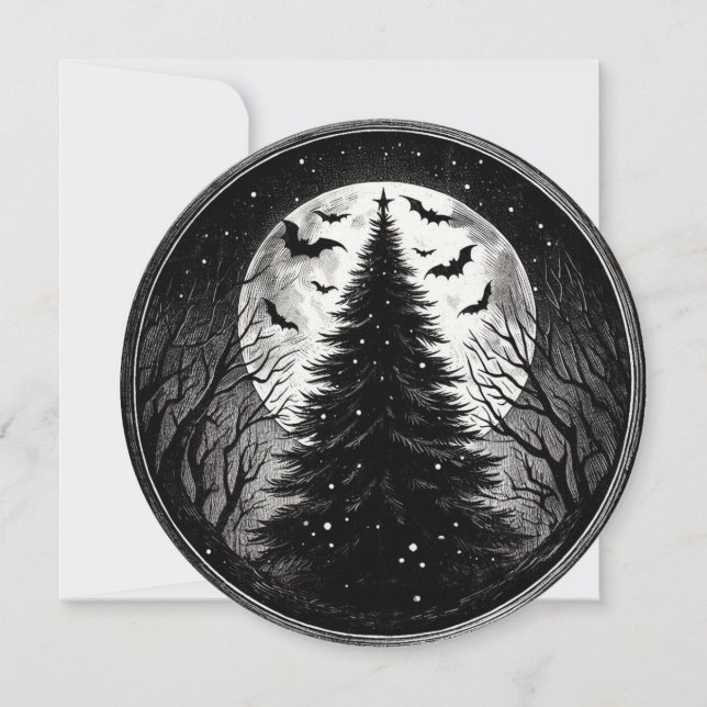 Gothic Christmas Tree with Spooky Bats Horror Holiday Card (Front)