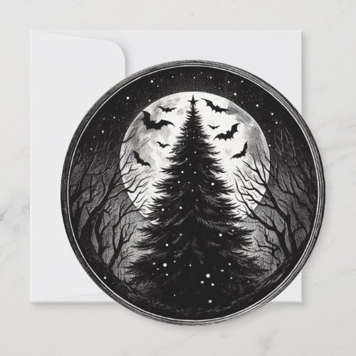 Gothic Christmas Tree with Spooky Bats Horror Holiday Card