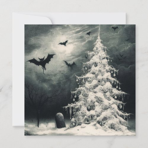 Gothic Christmas Tree with Spooky Bats Horror Holiday Card
