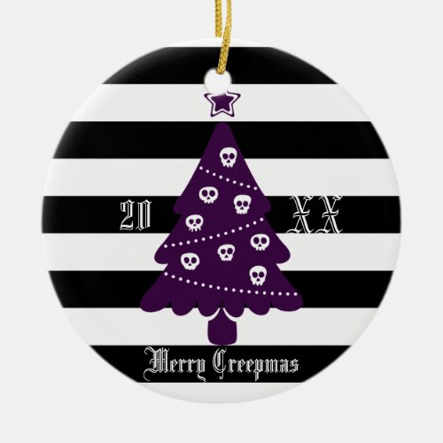 Gothic Christmas Tree With Stripes Ceramic Ornament