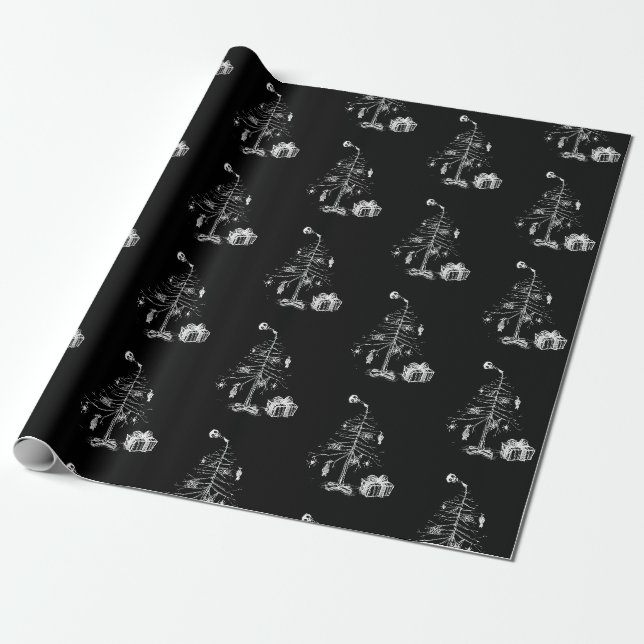 Gothic Christmas Tree Wrapping Paper (Unrolled)