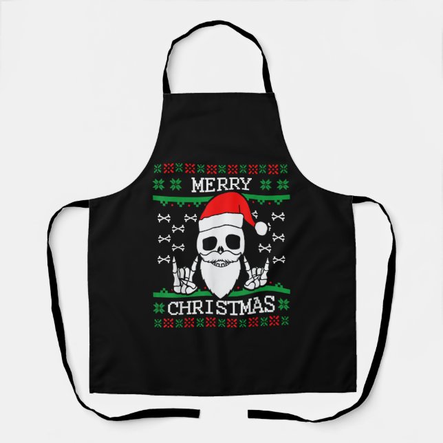 Gothic Christmas Ugly Skull Rock Christmas Gift Apron (Front)