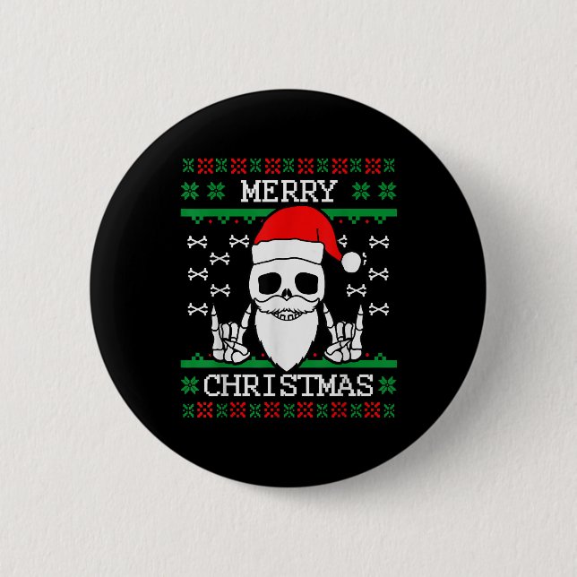 Gothic Christmas Ugly Skull Rock Christmas Gift Button (Front)