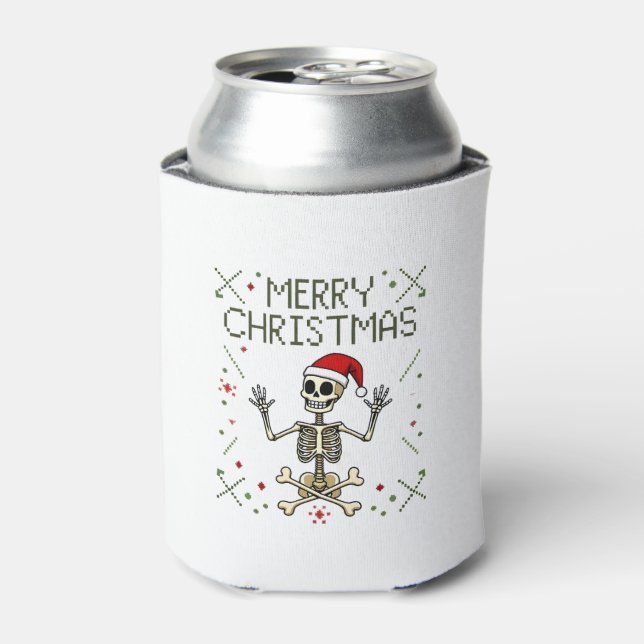 Gothic Christmas Ugly Skull Rock Christmas T-Shirt Can Cooler (Can Front)