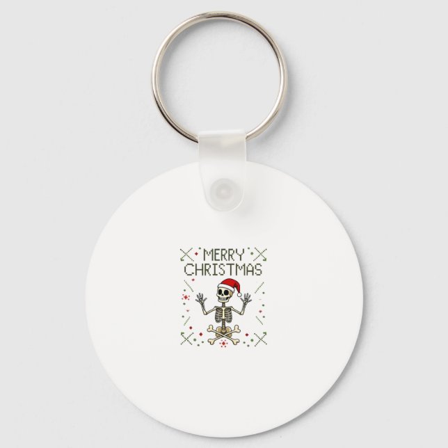 Gothic Christmas Ugly Skull Rock Christmas T-Shirt Keychain (Front)