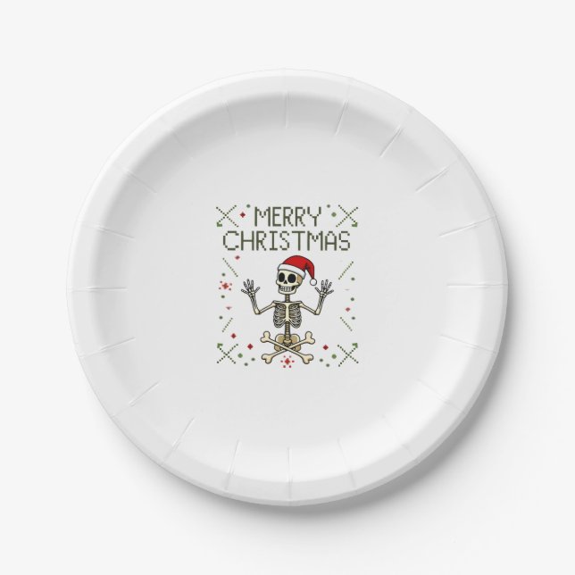 Gothic Christmas Ugly Skull Rock Christmas T-Shirt Paper Plates (Front)