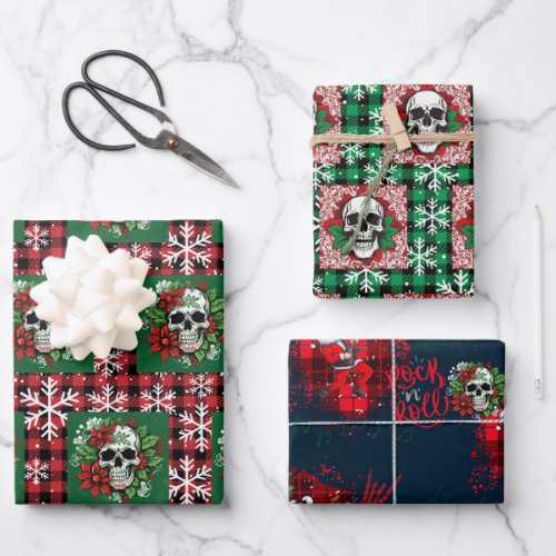 Gothic Christmas Wrapping Paper with Skulls
