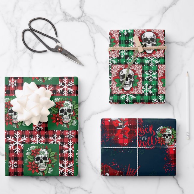 Gothic Christmas Wrapping Paper with Skulls (Front)
