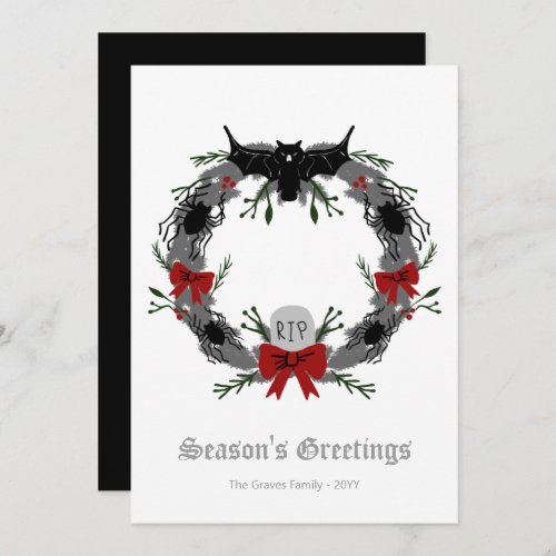 Gothic Christmas Wreath Bat Holiday Card