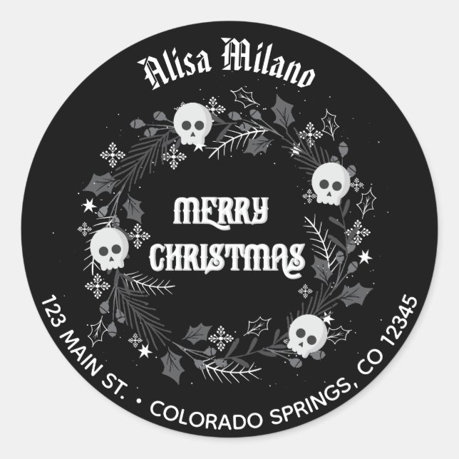 Gothic Christmas Wreath Classic Round Sticker (Front)
