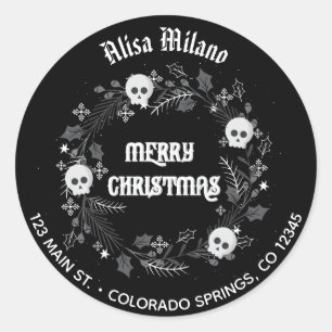 Gothic Christmas Wreath Classic Round Sticker