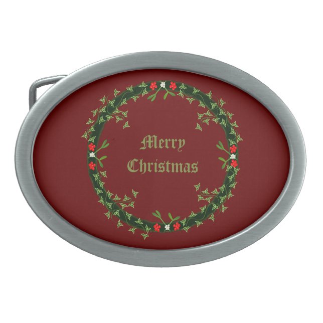 Gothic Christmas Wreath Custom Belt Buckle (Front)