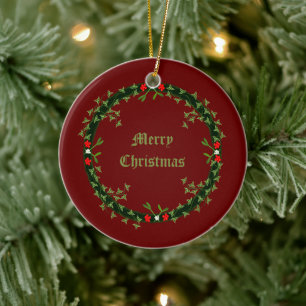 Gothic Christmas Wreath Custom Ceramic Ornament