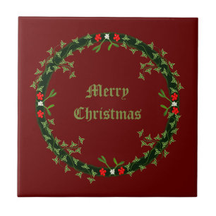 Gothic Christmas Wreath Custom Ceramic Tile