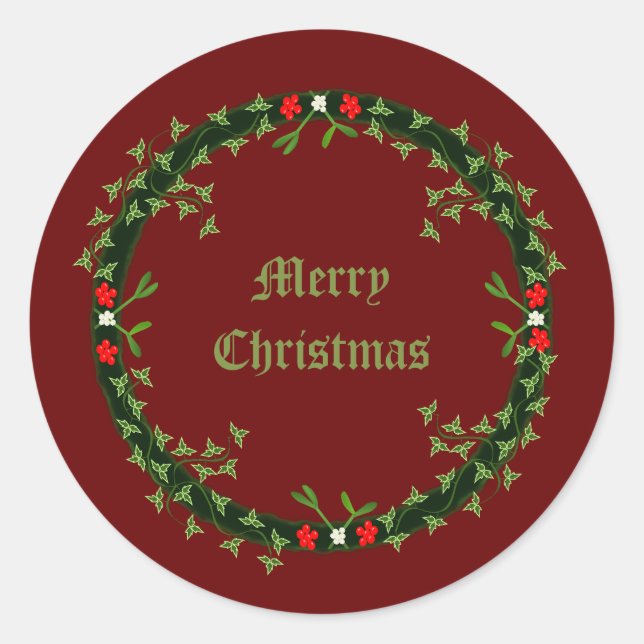 Gothic Christmas Wreath Custom Classic Round Sticker (Front)