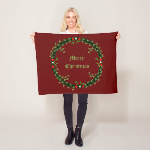 Gothic Christmas Wreath Custom Fleece Blanket