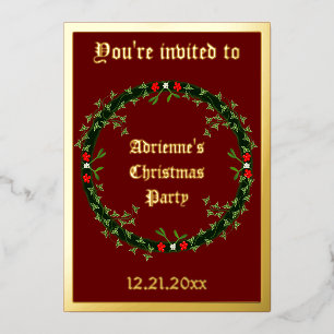 Gothic Christmas Wreath Custom Foil Invitation