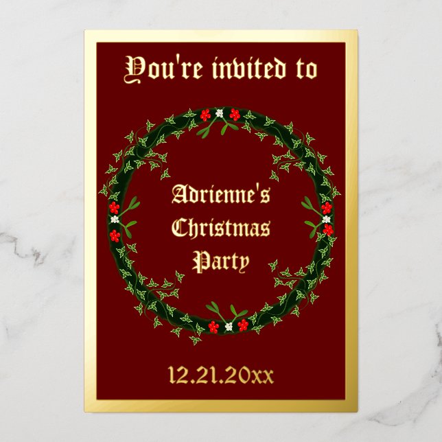 Gothic Christmas Wreath Custom Foil Invitation (Front)