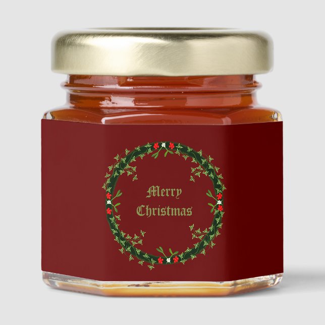 Gothic Christmas Wreath Custom Honey Jar Favors (Front)