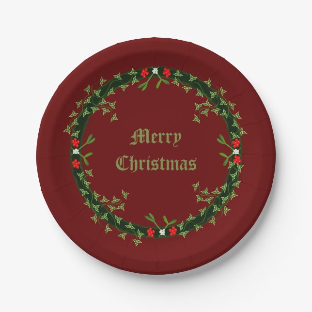 Gothic Christmas Wreath Custom Paper Plates (Front)