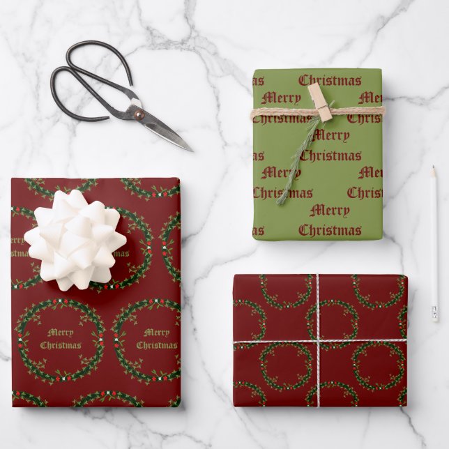 Gothic Christmas Wreath Custom Wrapping Paper Sheets (Front)